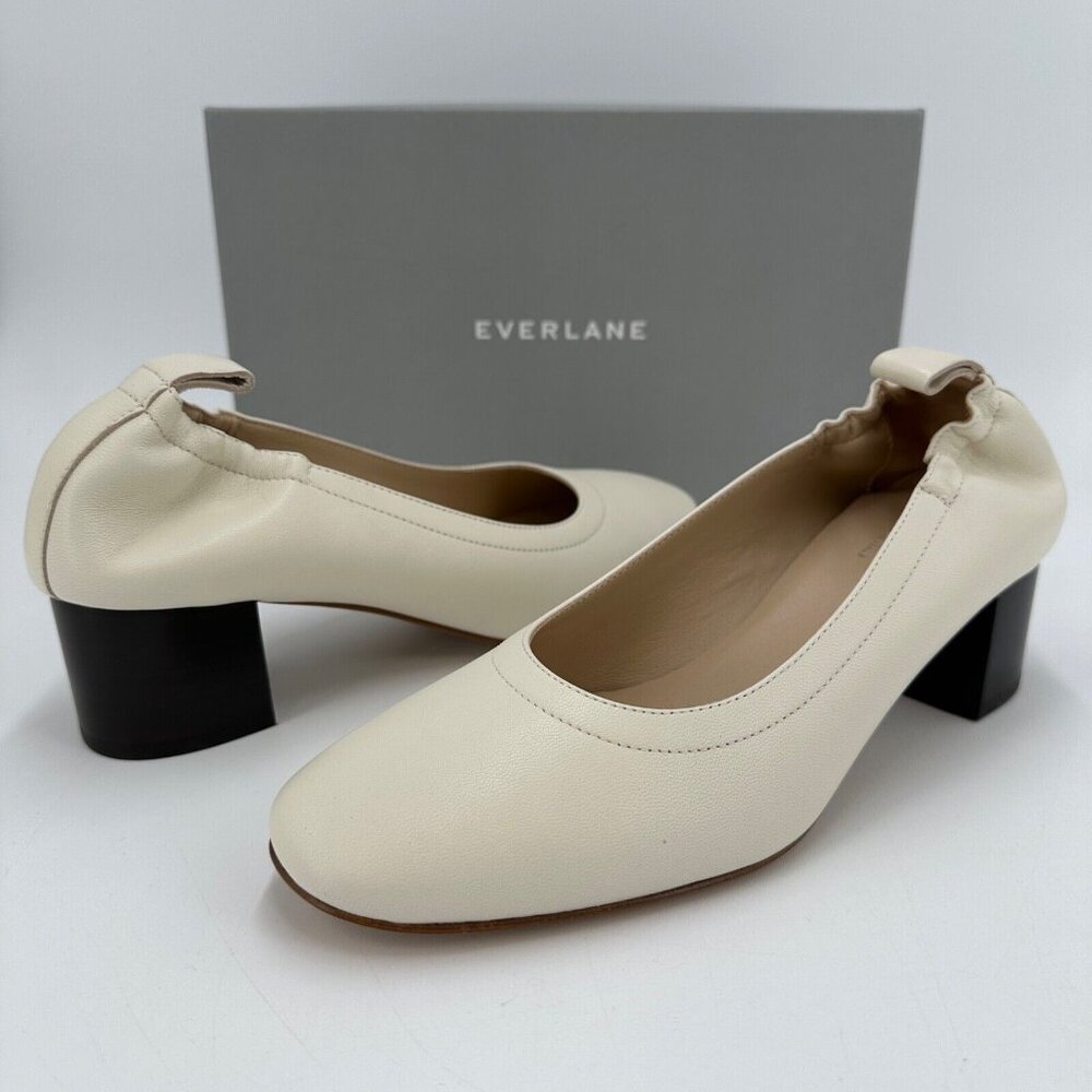 Everlane The Italian Leather Day Heel in Bone 5.5 Women's Elastic Back Comfort